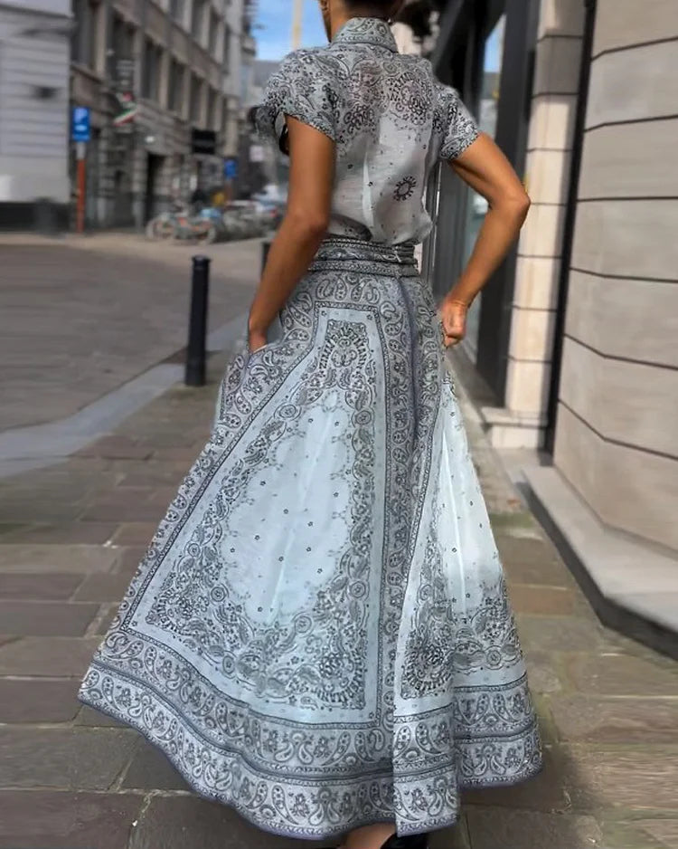 Paisley Bluse Maxi Rock Set Elegant Damen