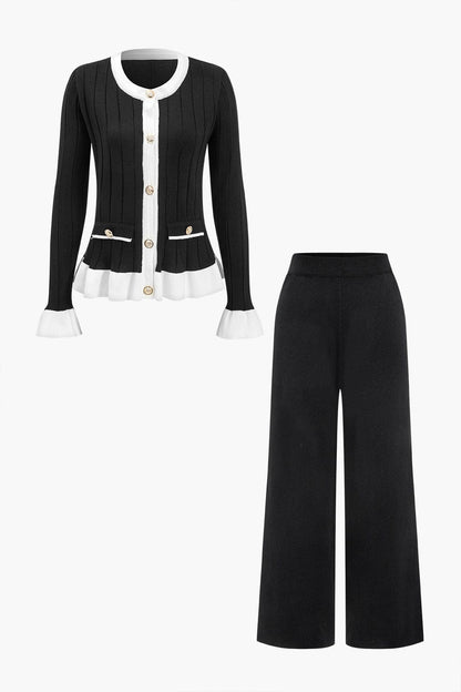 Damen Zweiteiler Set mit Strickjacke und Weite Hose - BerlinGlamour