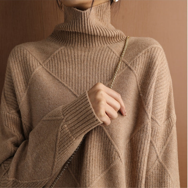 Weicher Rollkragenpullover Zopfmuster Frauenpullover