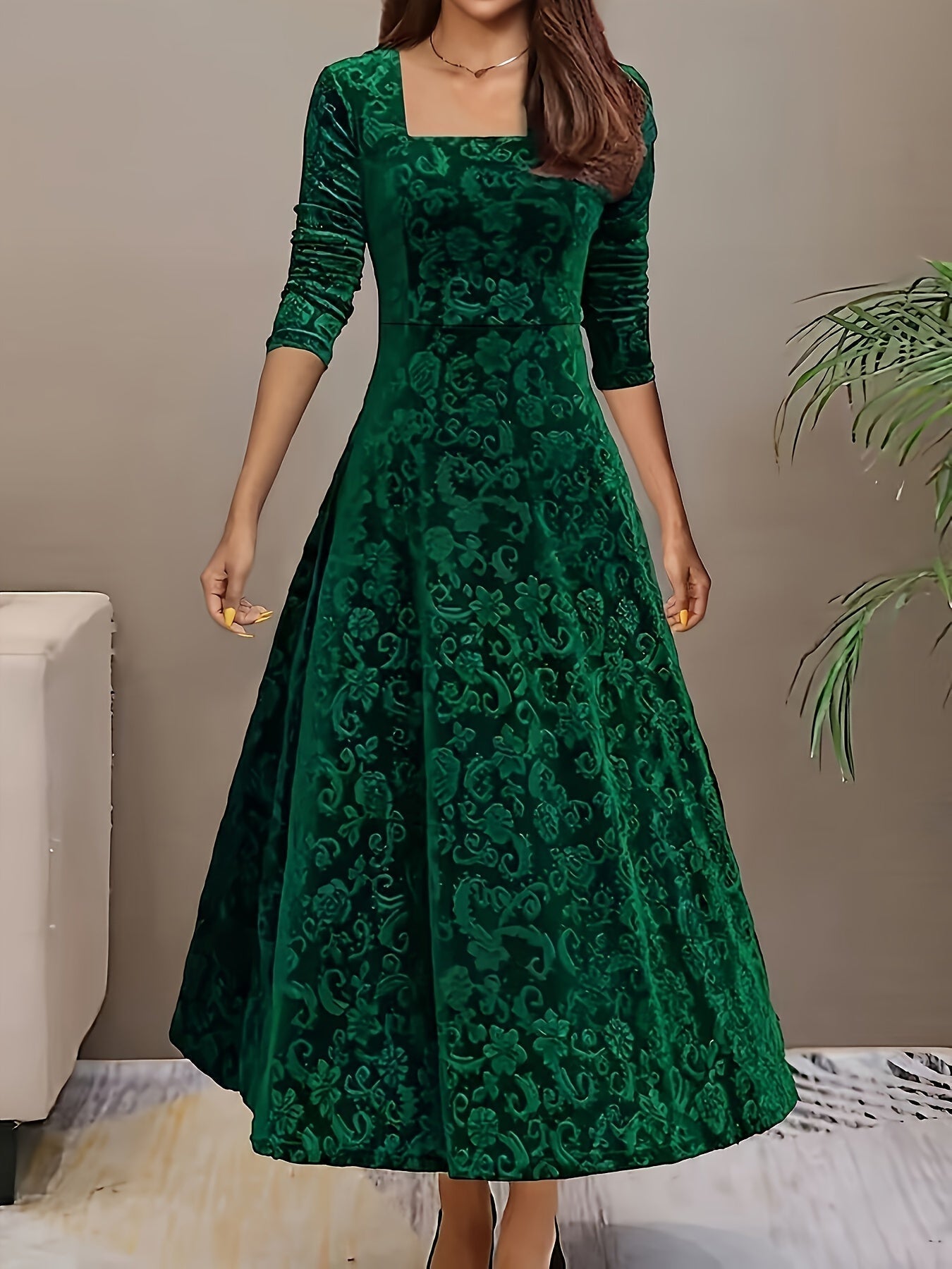 Elegantes Damen-Kleid Floral Samt Abendkleid