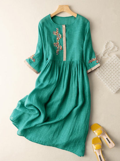 Damen Sommerkleid Ethnisches Besticktes Midi Kleid