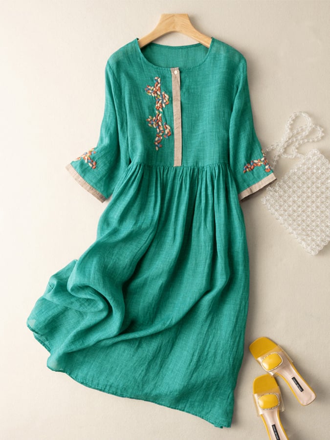 Ethno Damenkleid Bestickt Midi Lang