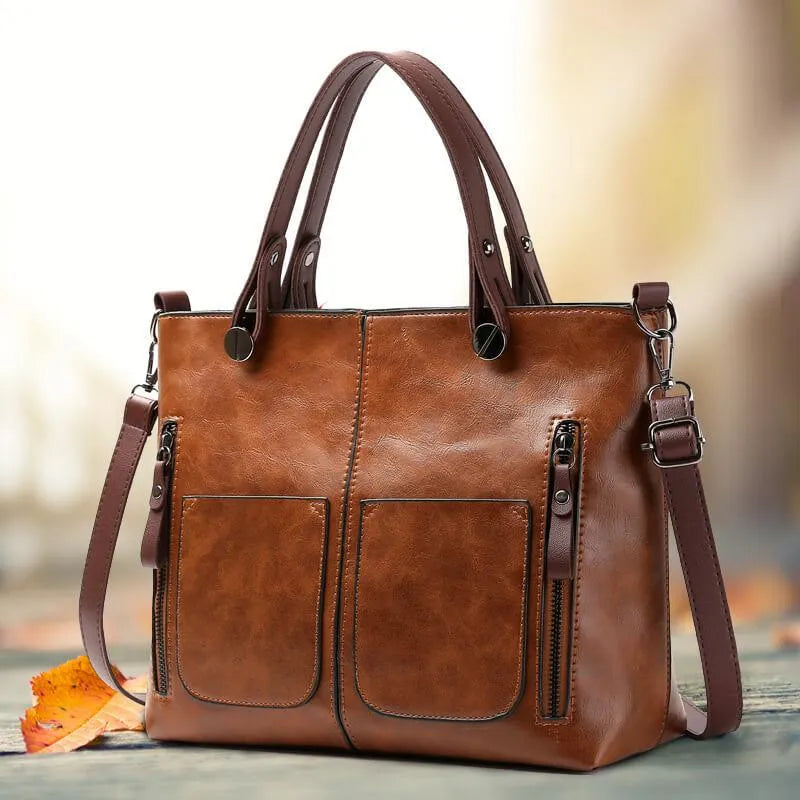 Lederhandtasche Damen Strukturiert Zweifach - BerlinGlamour