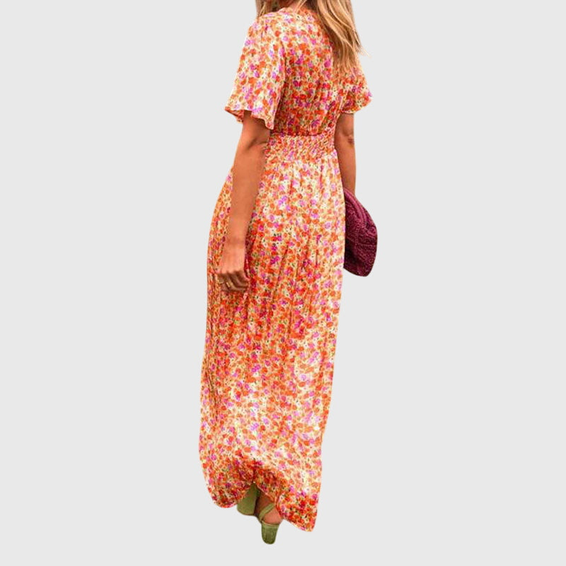 Damen Maxikleid Blumenmuster Sommer Kurzärmlig
