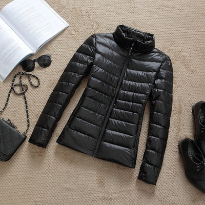 Damen Winterjacke Kurz Glänzend Modisch Schwarz