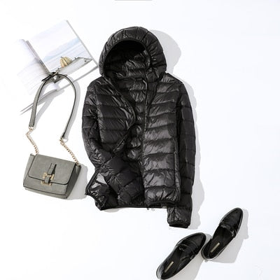Damen Winterjacke Kurz Glänzend Modisch Schwarz