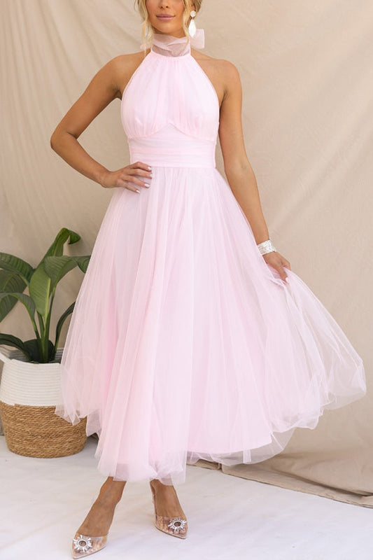 Halterneck Tüllkleid Mit Schleier A-Linie Elegant - BerlinGlamour