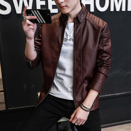 Herren Lederjacke Elegant mit Nieten und Strukturierten Nähten