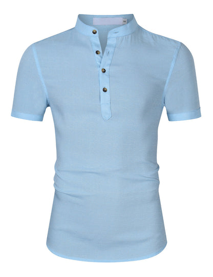 Herren Kurzarmshirt Stehkragen Knöpfe Modern Berlin Style