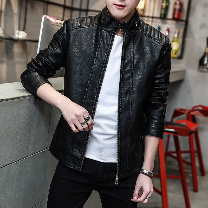 Herren Lederjacke Elegant mit Nieten und Strukturierten Nähten
