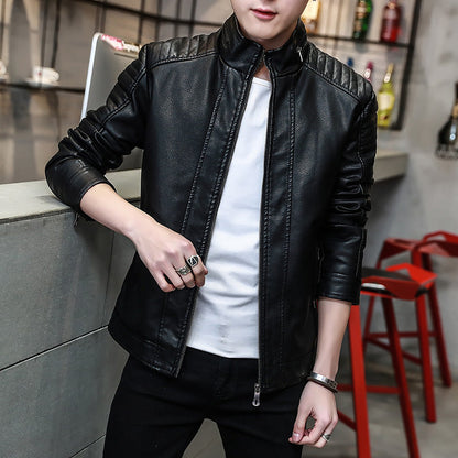 Herren Lederjacke Elegant mit Nieten und Strukturierten Nähten