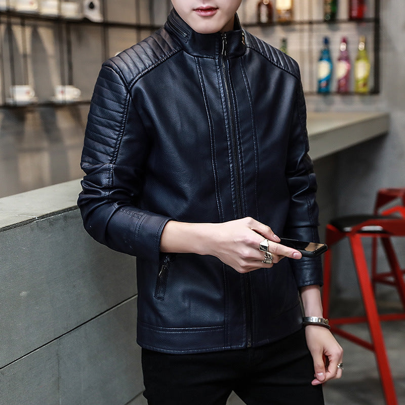 Herren Lederjacke Elegant mit Nieten und Strukturierten Nähten
