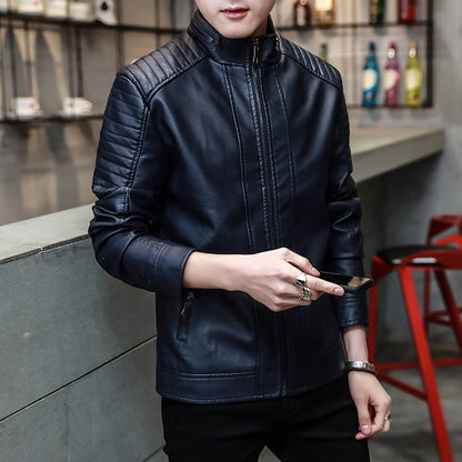 Herren Lederjacke Elegant mit Nieten und Strukturierten Nähten