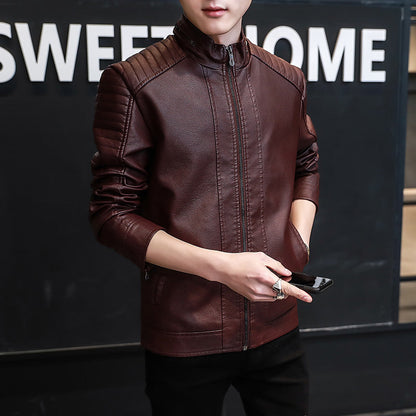 Herren Lederjacke Elegant mit Nieten und Strukturierten Nähten