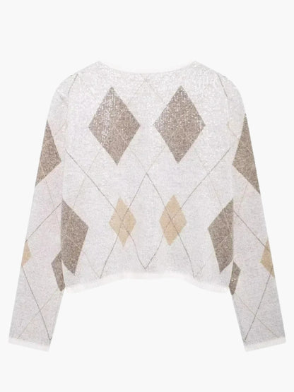 Strickjacke Argyle Muster Damen Pullover