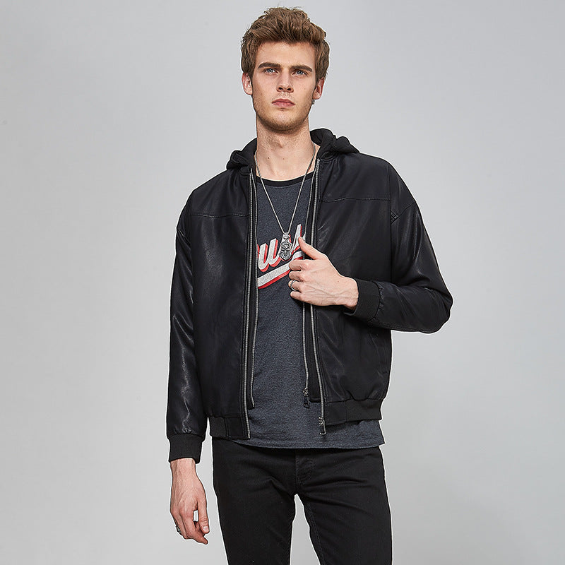 Herren Lederjacke Mit Kapuze Wärme Innenfutter Modern - BerlinGlamour