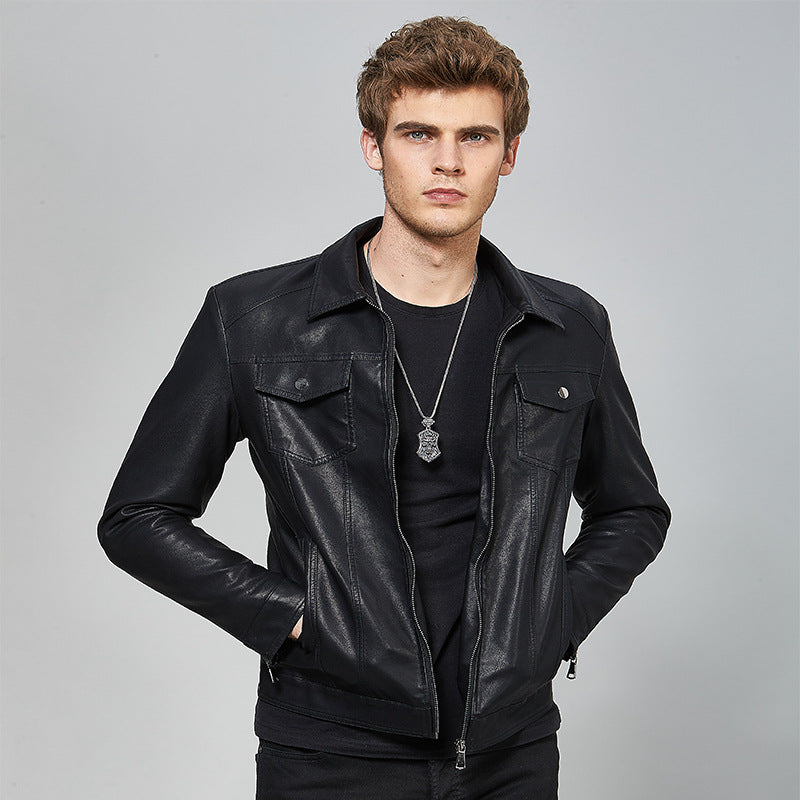 Lederjacke Herren Kunstleder schwarz Modern