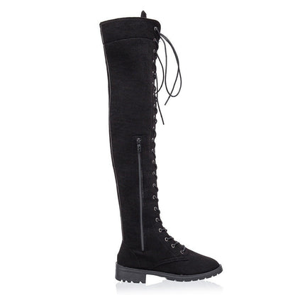 Damen Stiefel Überknie Weiches Wildleder Schnürstiefel