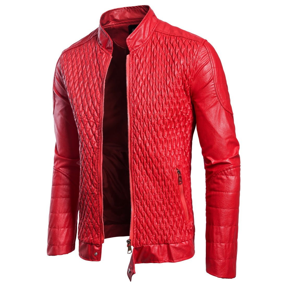 Herren Lederjacke Modern mit Steppdesign Schwarz
