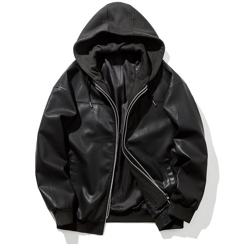 Herren Lederjacke Mit Kapuze Wärme Innenfutter Modern