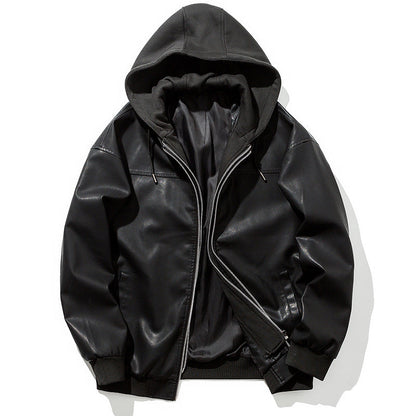 Herren Lederjacke Mit Kapuze Wärme Innenfutter Modern