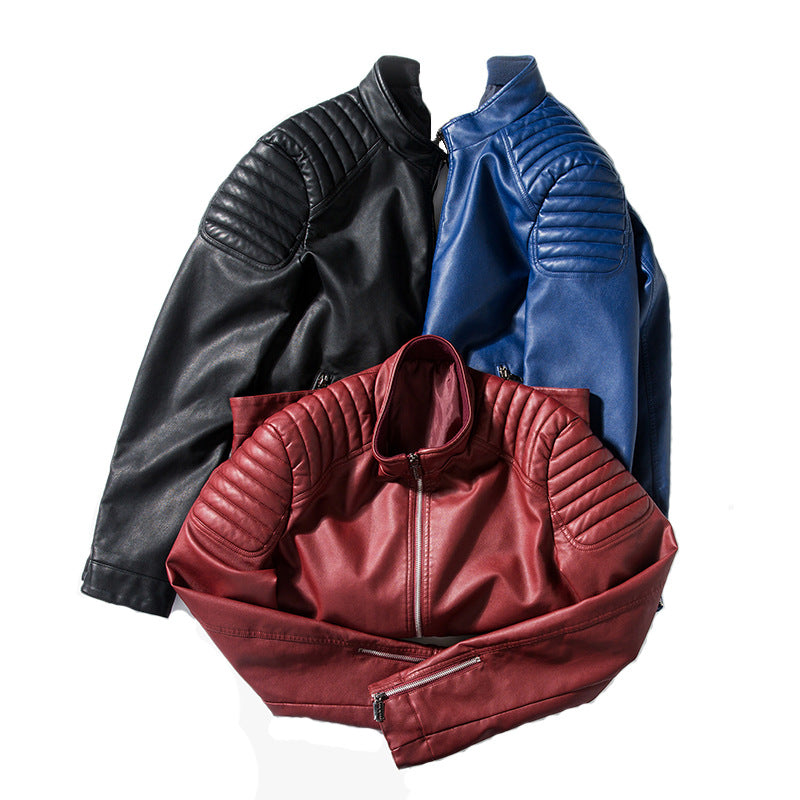 Ledermotorradjacke Herren Klassisch Schwarz