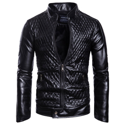 Herren Lederjacke Modern mit Steppdesign Schwarz