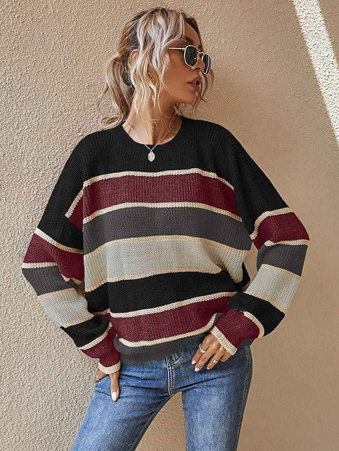 Weicher Oversize Pullover Gestreift Groß