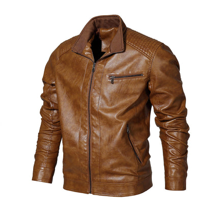 Herren Lederjacke Bikerstil Modern mit Steppnähten Schwarz