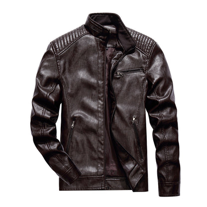 Herren Lederjacke Bikerstil Modern mit Steppnähten Schwarz