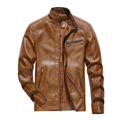 Herren Lederjacke Bikerstil Modern mit Steppnähten Schwarz
