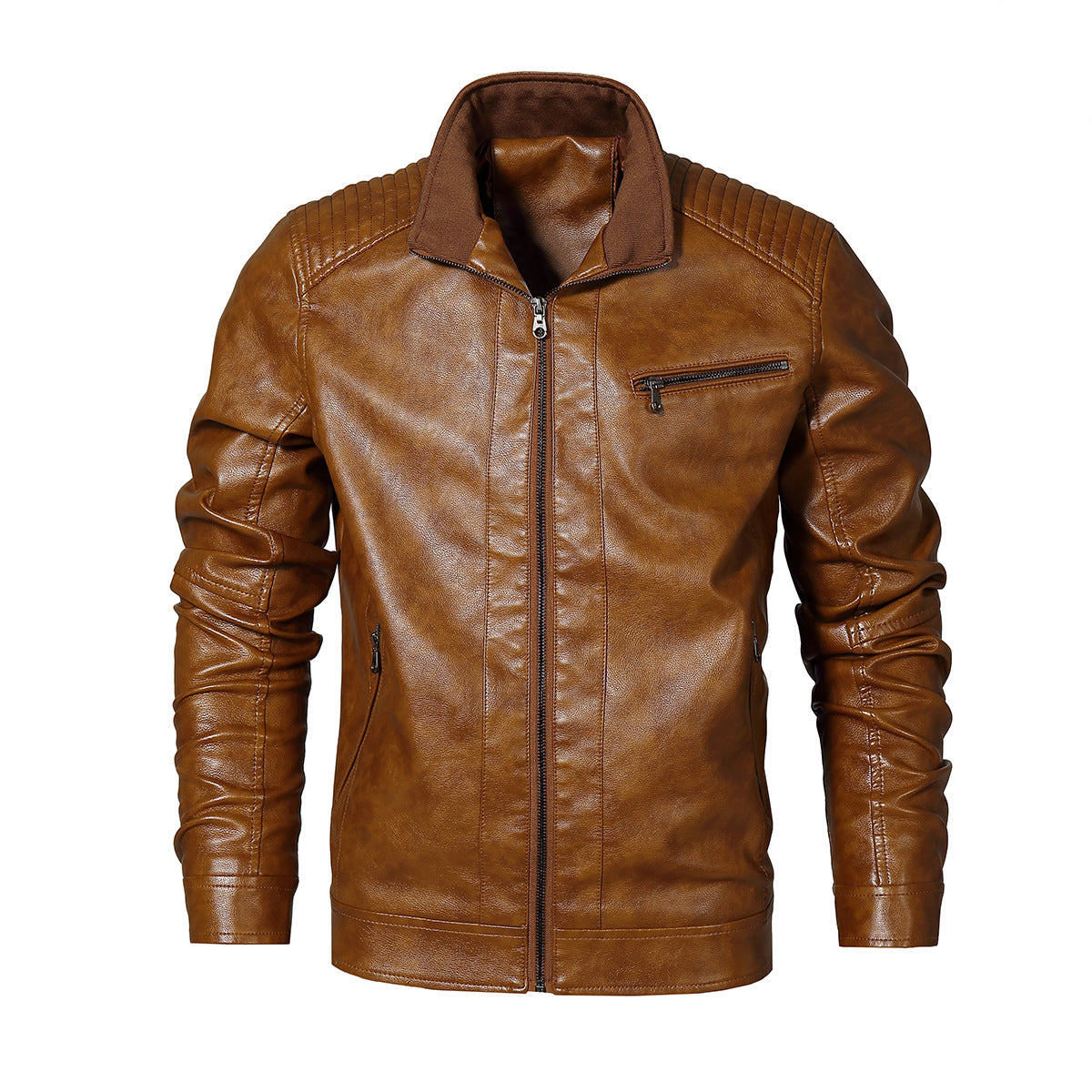 Herren Lederjacke Bikerstil Modern mit Steppnähten Schwarz - BerlinGlamour