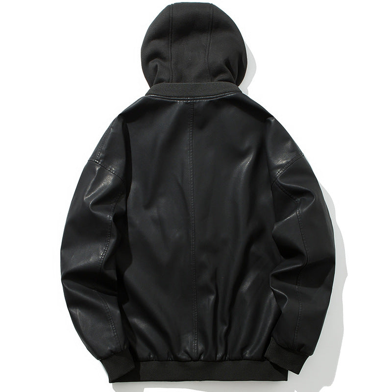 Herren Lederjacke Mit Kapuze Wärme Innenfutter Modern