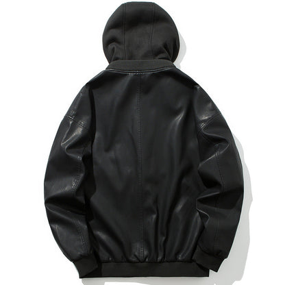 Herren Lederjacke Mit Kapuze Wärme Innenfutter Modern