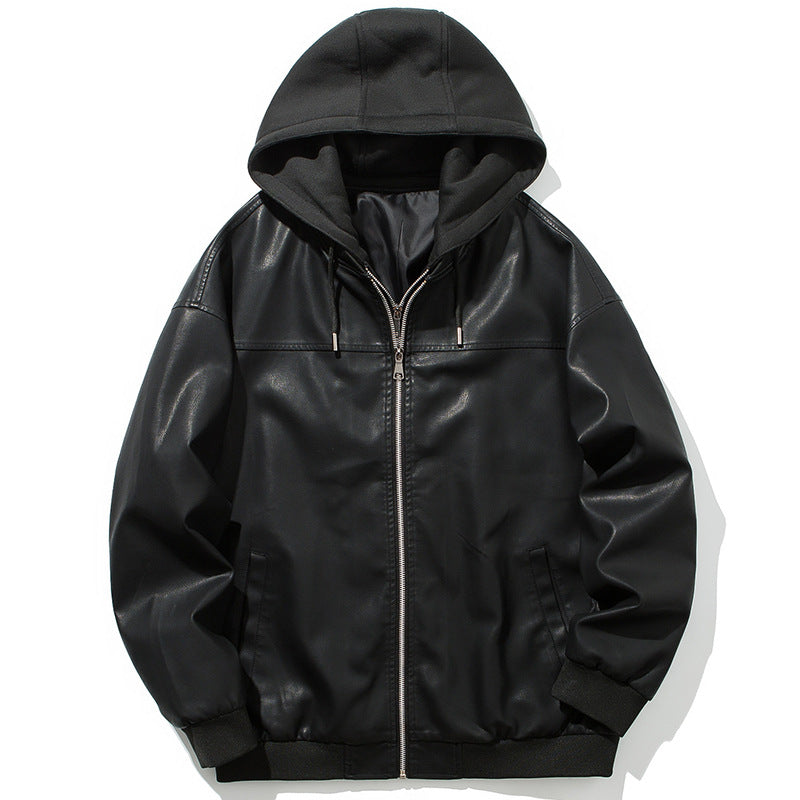 Herren Lederjacke Mit Kapuze Wärme Innenfutter Modern