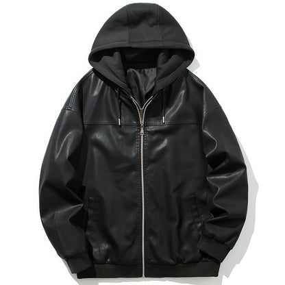 Herren Lederjacke Mit Kapuze Wärme Innenfutter Modern