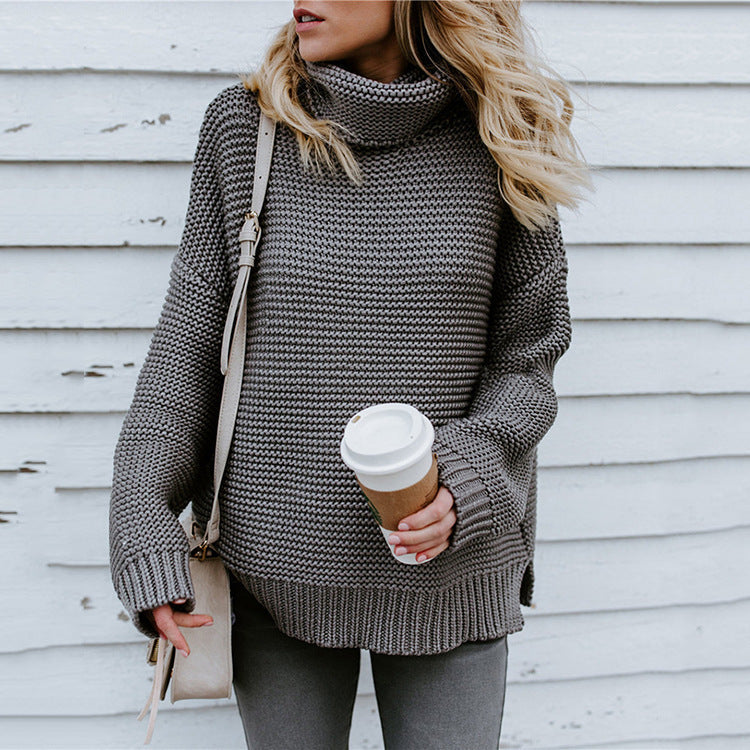 Damen Pullover Grobstrick Hochkragen Lässig Oversized - BerlinGlamour