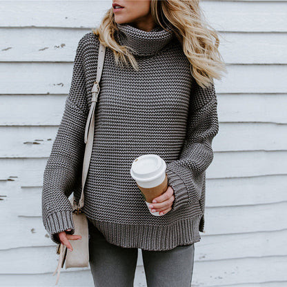 Damen Pullover Grobstrick Hochkragen Lässig Oversized - BerlinGlamour