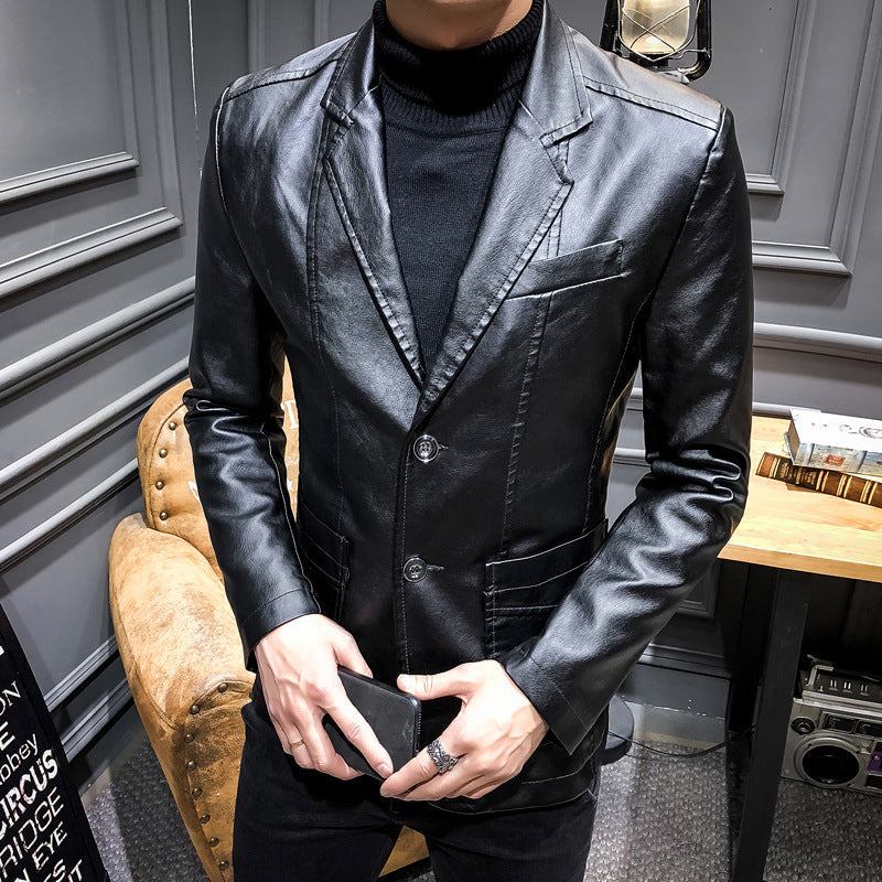 Herren Slimfit Blazer Kunstleder Modern