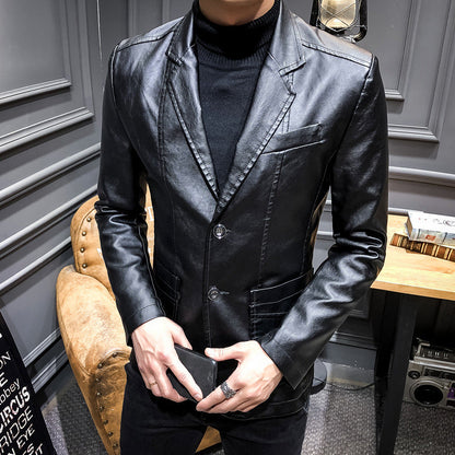 Herren Slimfit Blazer Kunstleder Modern
