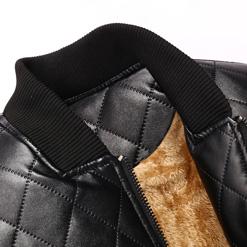 Lederjacke Herren Steppweste mit Weichem Innenfutter Schwarz