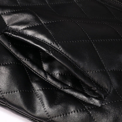 Lederjacke Herren Steppweste mit Weichem Innenfutter Schwarz