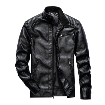 Herren Lederjacke Bikerstil Modern mit Steppnähten Schwarz