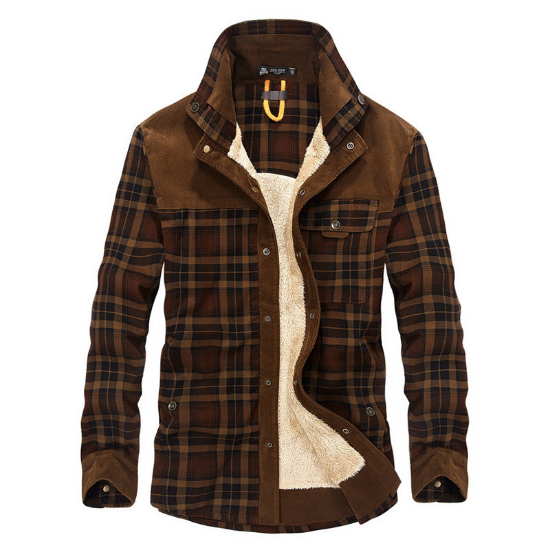 Herren Flanelljacke Sherpa Warm Karomuster Modern