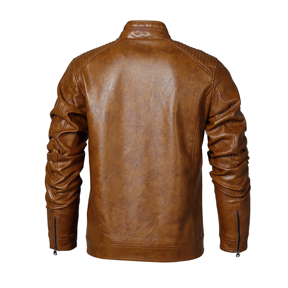 Herren Lederjacke Bikerstil Modern mit Steppnähten Schwarz