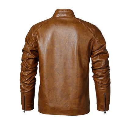 Herren Lederjacke Bikerstil Modern mit Steppnähten Schwarz