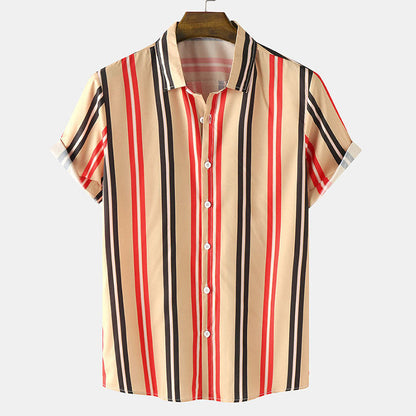 Herren Kurzarm Hemd Retro Druck Gesteift Modern - BerlinGlamour