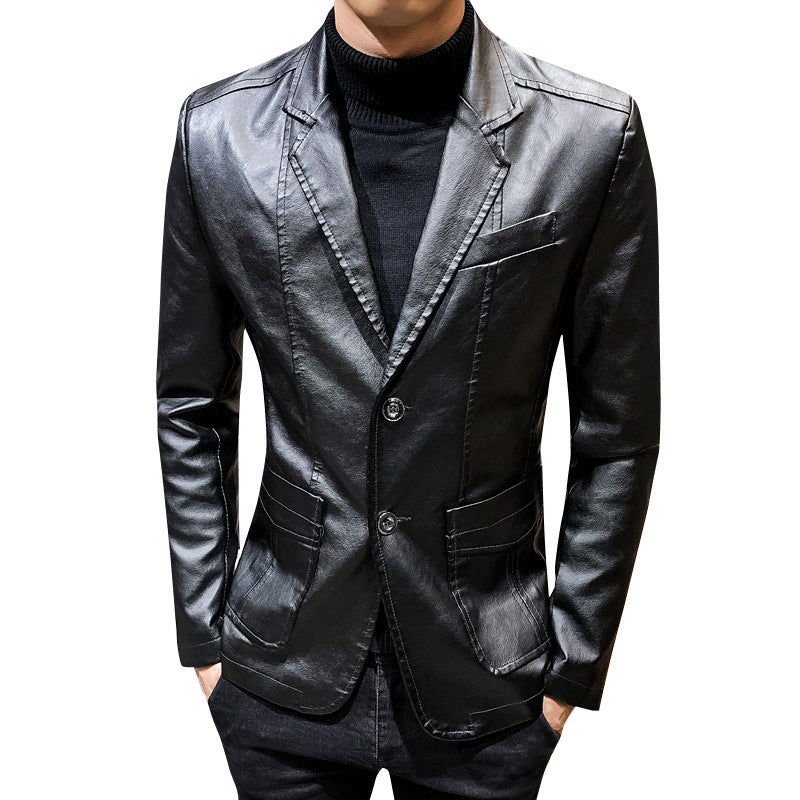 Herren Slimfit Blazer Kunstleder Modern