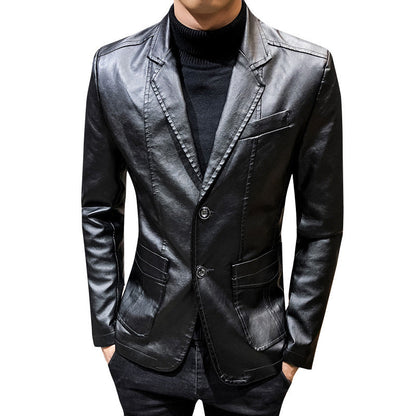 Herren Slimfit Blazer Kunstleder Modern