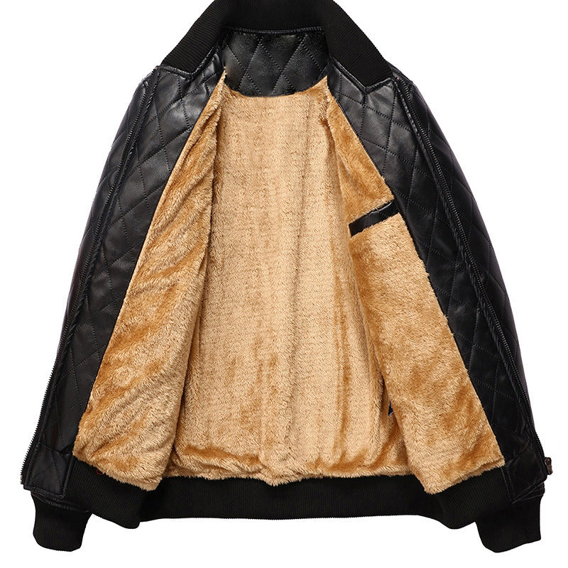 Lederjacke Herren Steppweste mit Weichem Innenfutter Schwarz